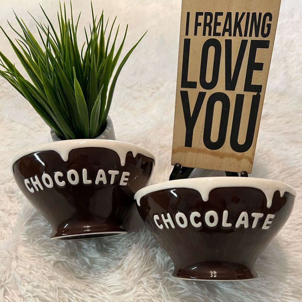 Pottery Barn Set of Two Ice Cream Chocolate Drip Dessert Bowls